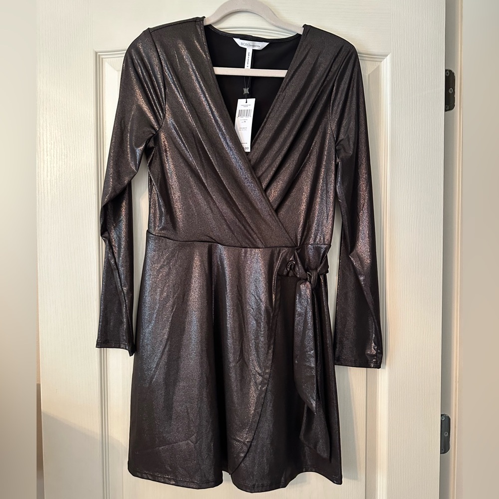 Black Leather BCBGeneration cross body dress NWT
